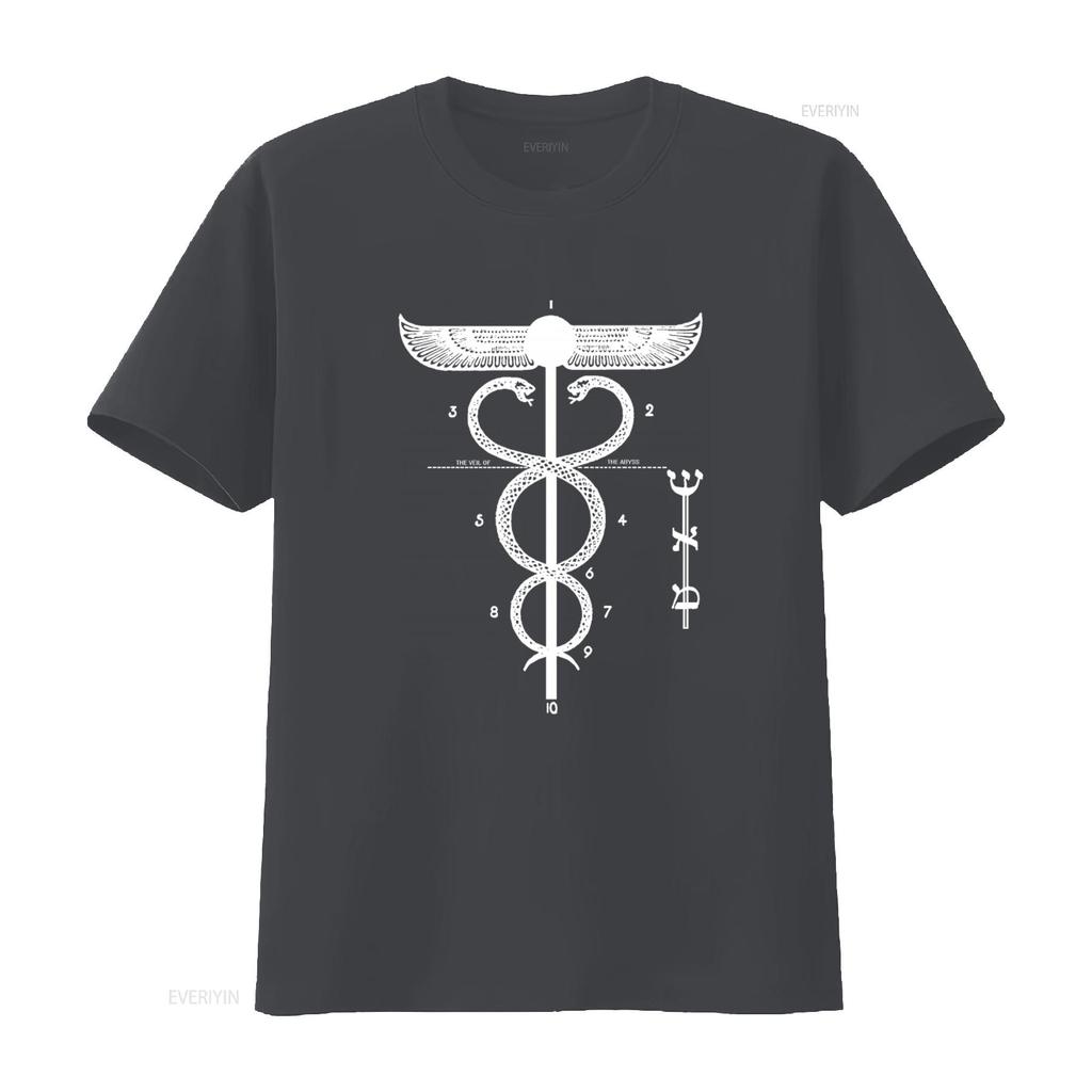Ancient Caduceus Symbolic Serpent Art T Shirt Mercury Kabbalah Esoteric Mystic Design vintage Washed Versatile Comfortable