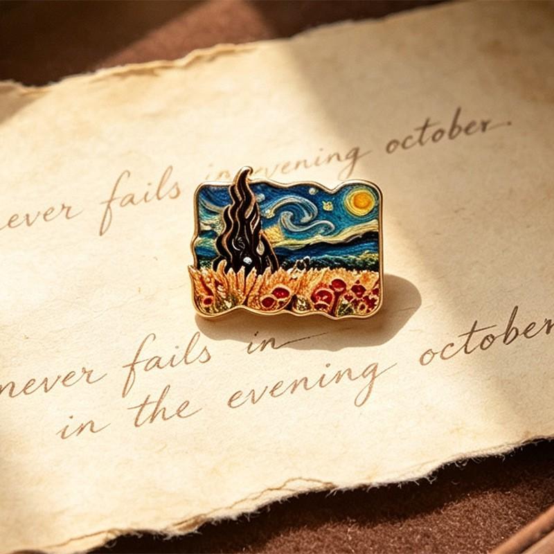 Vintage Van Gogh Oil Painting Brooches Artistic Suit Coat Pins Men Women
