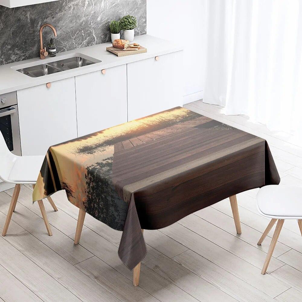 Seaside Bridge Tablecloth Sunset  Anti-fouling and Waterproof Rectangular Kitchen Dining Table Home Decoration