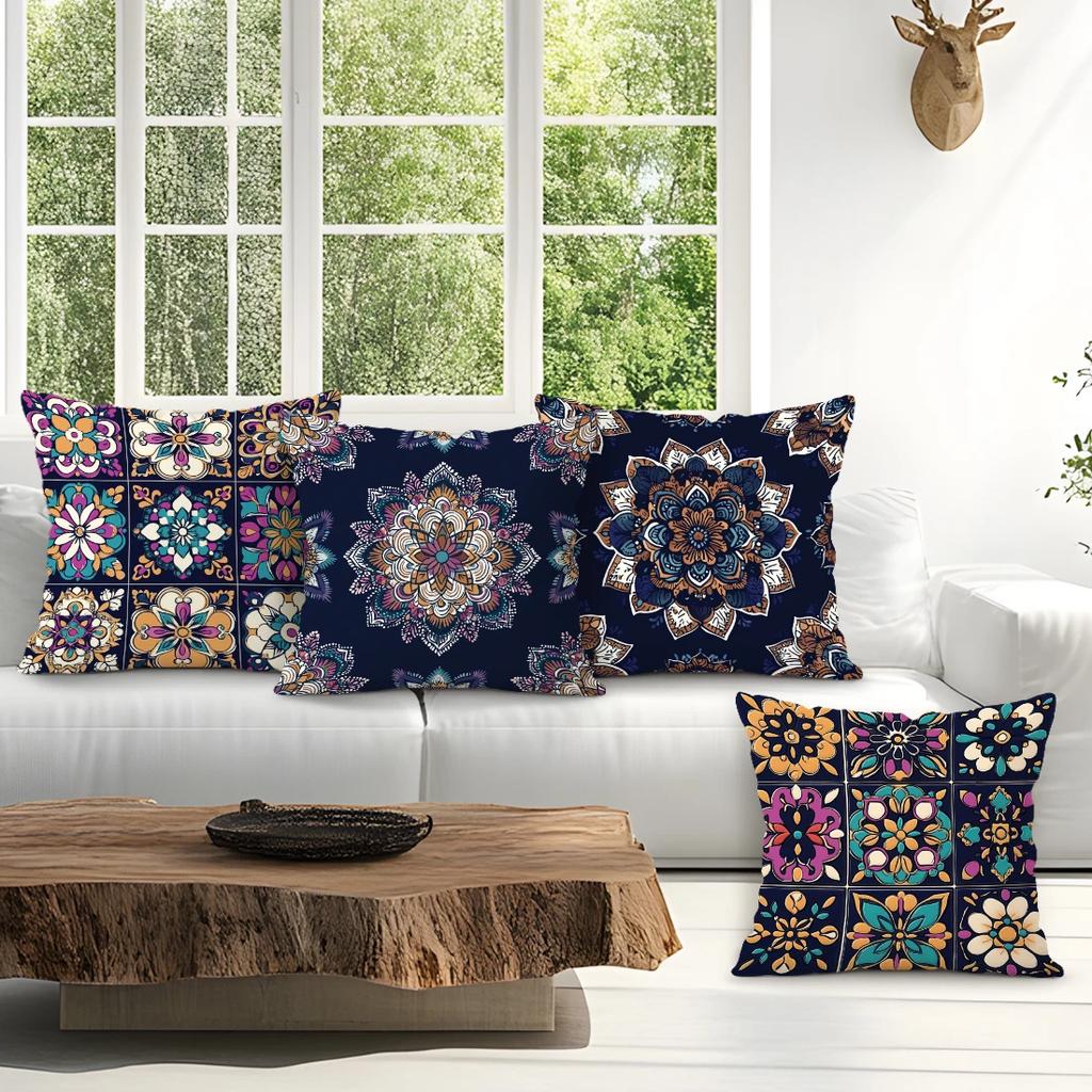 4Pcs/Setgeometric Square Boho Pattern Cushions Pillowcase Polyester Cushion Cover Throw Pillow Pillowcover Home Car Sofa Decor