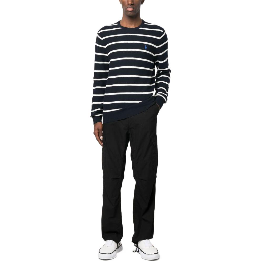 Polo Ralph Lauren Ss23 Gestreiftes Kleinlogo Bedrucktes Rundhals-Sweatshirt Herren Sweatshirt Schwarz 710899202-001