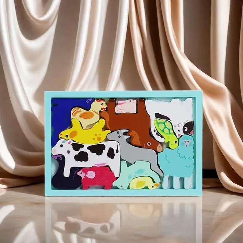 

Монтессори деревянные пазлы Доски для захвата Трехмерный пазл Танграм Детские развивающие игрушки Деревянные строительные блоки 22x15x1cm синий