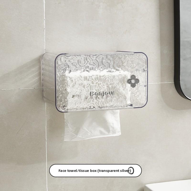 Коробка для туалетной бумаги, Хранение туалетной бумаги, Настенная полка, Рулонная туалетная бумага, Неперфорированная коробка для салфеток, Коробка для салфеток Transparent silver