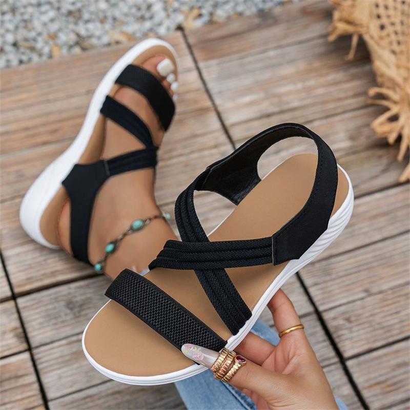 Casual sandals 22 summer thick-soled wedge heel fish mouth elastic band large size sandals