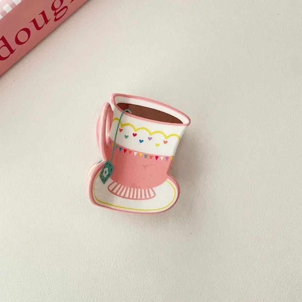Sweet Cute Pastoral Flower Print Cup Shark Hairpin For Women Girls Creative Coffee Cup Shape Hair Clip Claw Hair Accessories