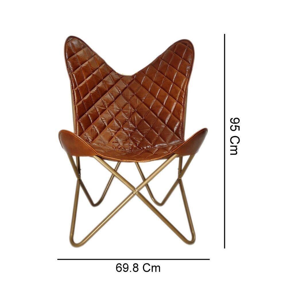 Leather Butterfly Chair, Brown Shaded Padding Leather Butterfly Chair, Black and Golden Frame, Home Decor Chair, Easy To Assemble