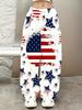 Women's Independence Day Stars and Stripes Printed Wide Leg Pants Fashionable Casual Commuting Trend Versatile Drawstring Design