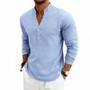 Nueva Colección de Lino de Otoño: Camisa Henley Casual para Hombre, de Corte Holgado y Transpirable, con Cuello en V