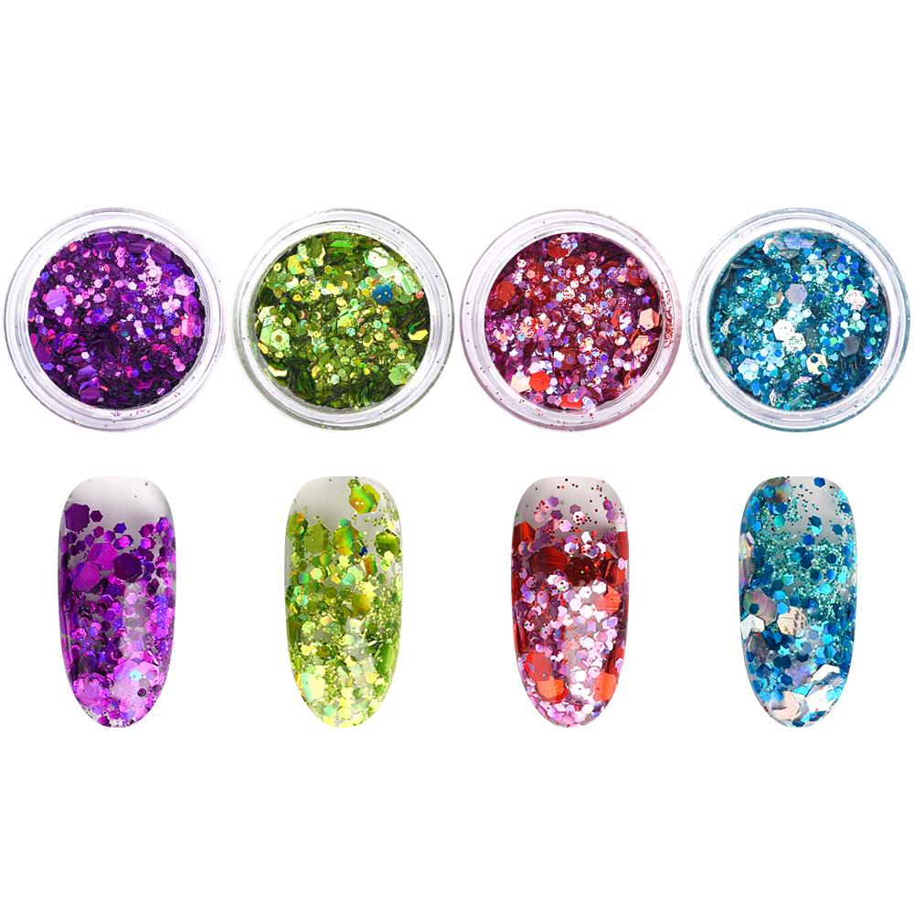 KADS 4pcs Nail Glitter Powder Set Holographic Nail Art DIY Manicure Chrome Pigment Shining Decoration Sequins Dust Powder