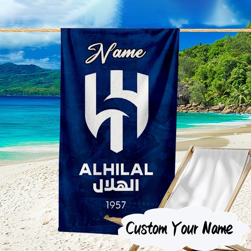 Custom Name Hilal FC Crest Microfiber Beach Towel Super Soft & Absorbent for Bath, Beach, Travel Bath Time Accessory, Fan Gifts
