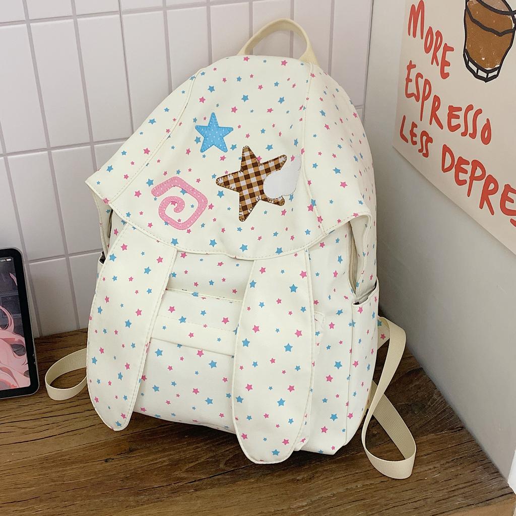 Schoolbag High-value student backpack Polka dot rabbit ears schoolbag female star chasing large-capacity going out cute backpack female bag