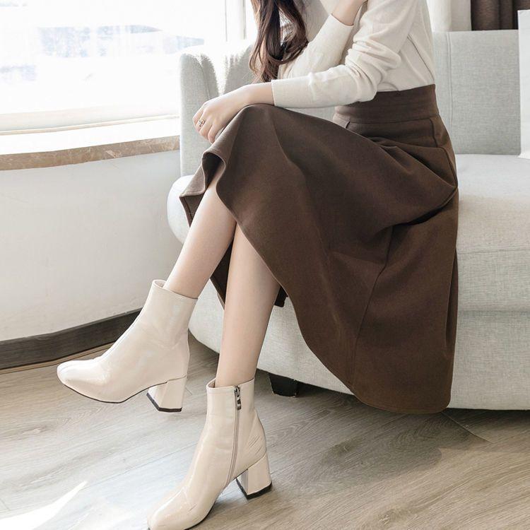 Autumn Winter Women's High Waist Slim-Fitting Flared A-Line Skirt Mid-Length Versatile Tummy-Hiding Korean Style Waist-Cinching Umbrella Skirt