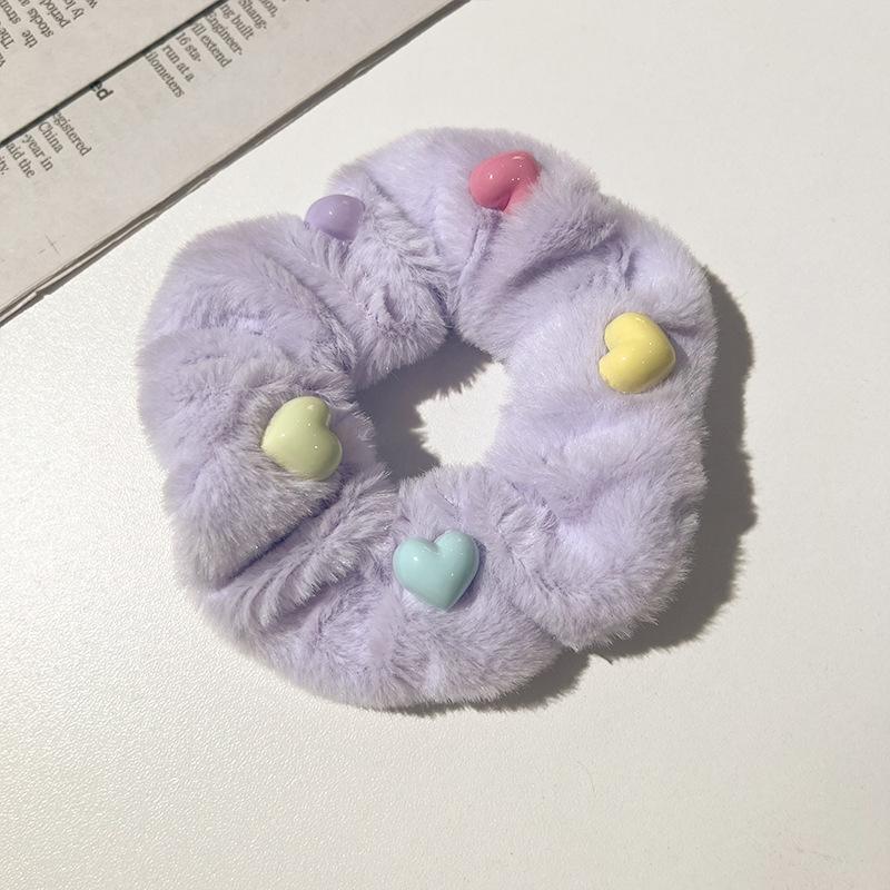 

1 шт. Новое осенне-зимнее кольцо для волос в форме сердца конфетного цвета из искусственного меха, милая эластичная повязка на голову, утолщенные аксессуары для волос для женщин