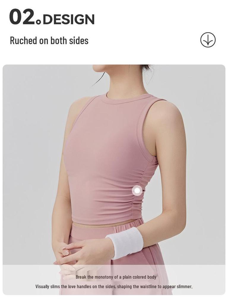 Women's Sportswear Set: Padded Bust Yoga Vest & Loose Casual Anti-exposure Skirt Shorts with Pleated Waistband and Belt