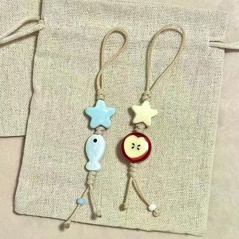 Cute Star Flower Mobile Phone Strap Kawaii Ceramic Beaded Mobile Phone Lanyard Bag Decoration Camera Pendant Fashion Keychain