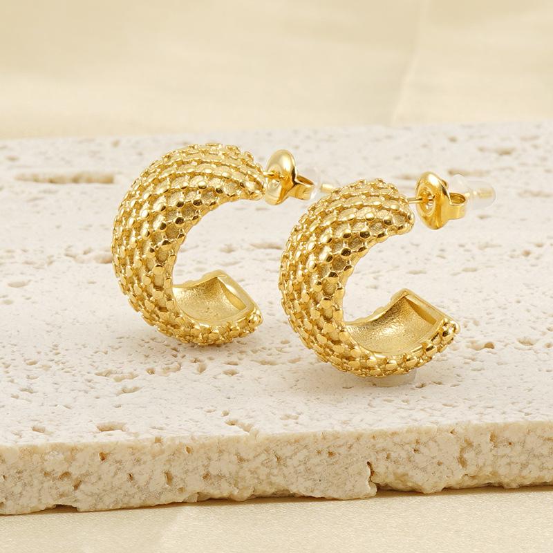 18K Gold Polka Dot Titanium Steel Hoop Earrings - Simple European & American Style