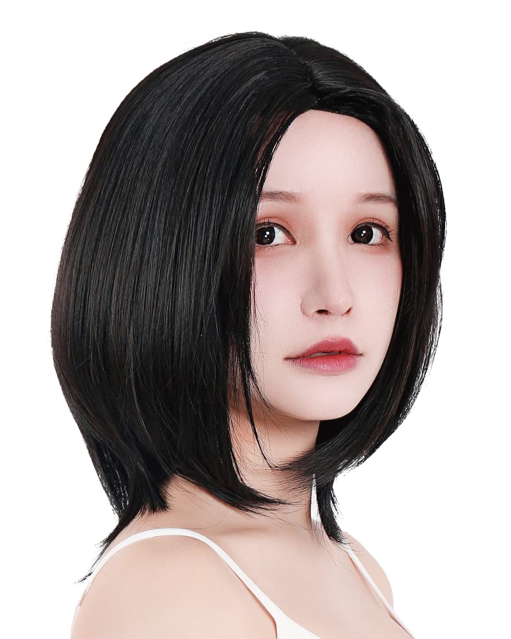 

TefuRe Short Black Bob Wig with Center Long Black Natural Cosplay Wig with Wig Center Part Rich Black Men s Parting, Hair, Scalp, Net, Bob, чёрный