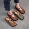 Johnature Bombas Retro Cuero Genuino Suela Suave Gancho y Lazo Cómodos Zapatos de Mujer Versátiles