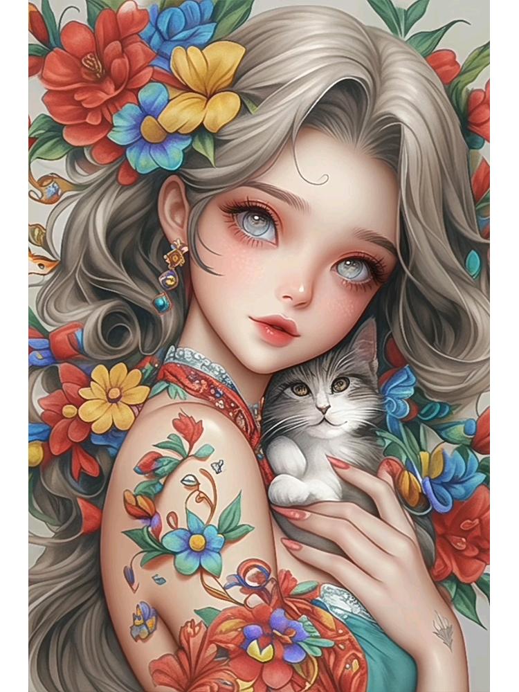 

DIY 5D Красивая девушка Животные Кошка Мультфильм 2024 Новая ручная алмазная живопись Вышивка Детская вышивка крестом Мозаика Домашний декор Подарок Full Round 20x30CM