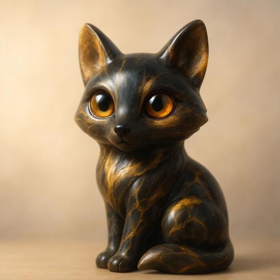 Big-Eyed Fox Figurine Hand-Carved Healing Fox Statue Lucky Animal Sculpture Home Office Desktop Decoration Ornament