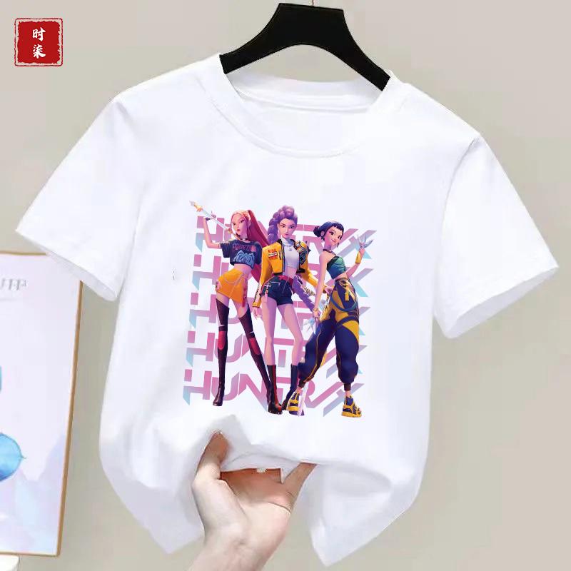 Childrens Kpop Demon Hunter Tshirt girls shortsleeved Tshirt childrens Saja Tshirt childrens casual clothing