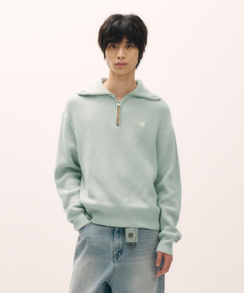 Seteo Button-Up Sailor Half Knit Zip-Up Mint