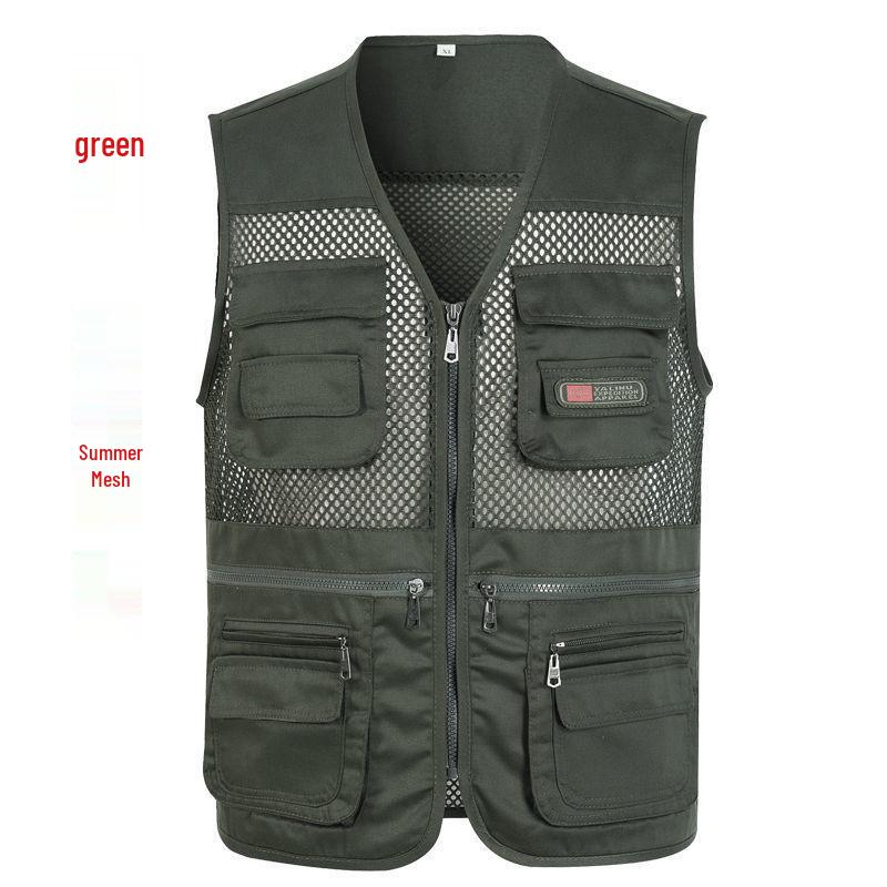 Men’s Multi-Pocket Mesh Vest for Middle-Aged Fishing and Outdoor Activities - Ideal for Spring, Summer, and Autumn