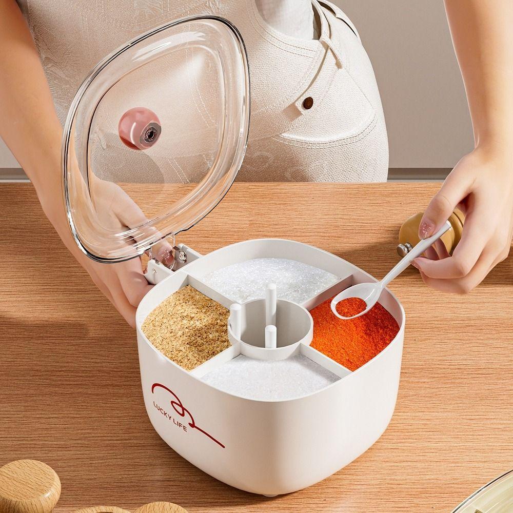 Plastic 4 in 1 Seasoning Box Sealed Spice Jar Multifunctional Salt Seasoning Box  for Sugar Salt