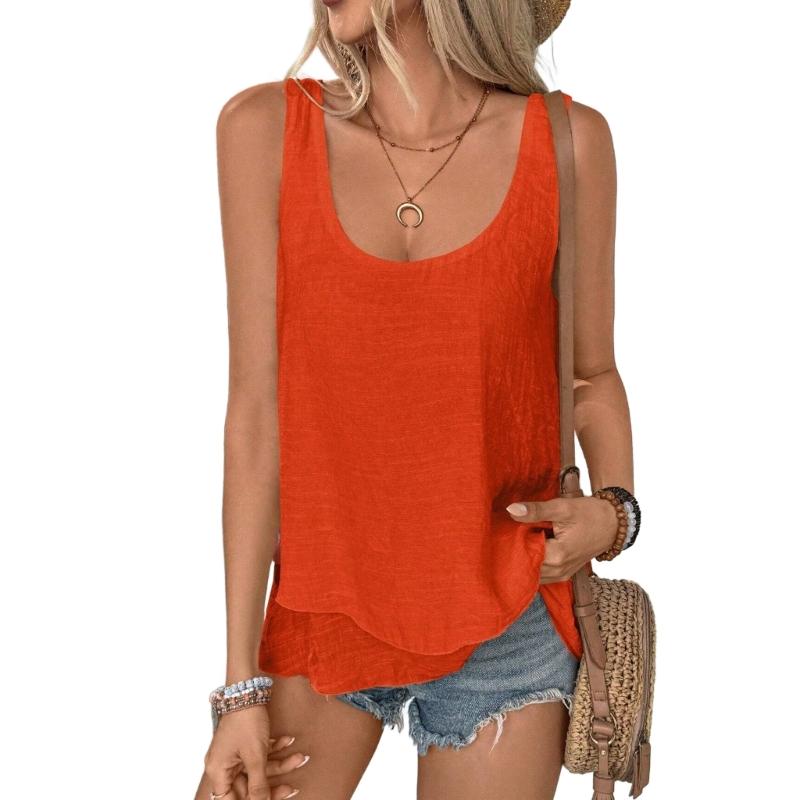 Women's Summer Tops Sleeveless Tank Tops Casual Flowy Loose Tunics Shirt Double Layers Ruffle Blouses Tunics gIFTS