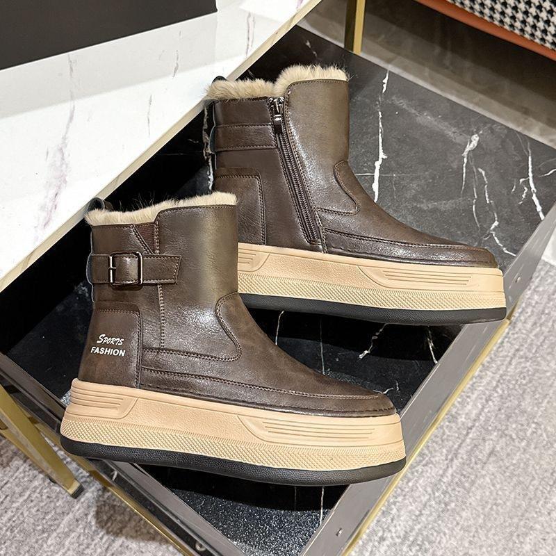 Snøstøvler dame nye vinter fløyel fortykket korte støvletter varme tykksåle høydeøkende sklisikre varme bomullssko