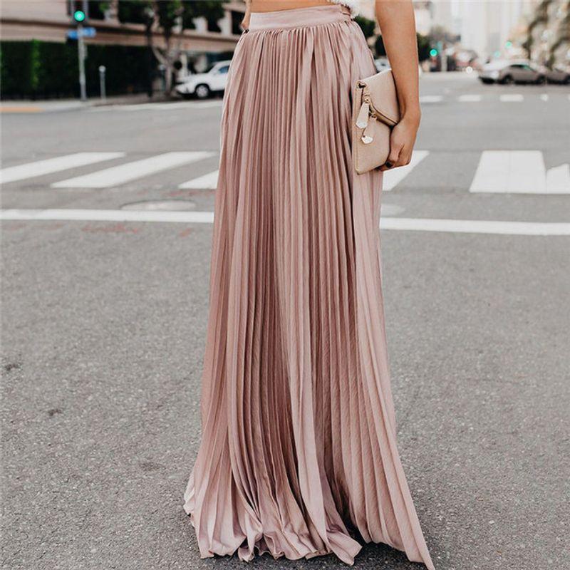 

High Waist Pleated Skirt with Large Hem High Waist Pleated Half-Length Large Swing Dress Pink S