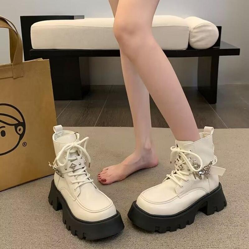 Fashion Lace-up Ankle Boots for Women Punk Style Leather Autumn Winter Combat Booties Sale New Rock Goth Hot Y2k Pu In Woman Short Shoes