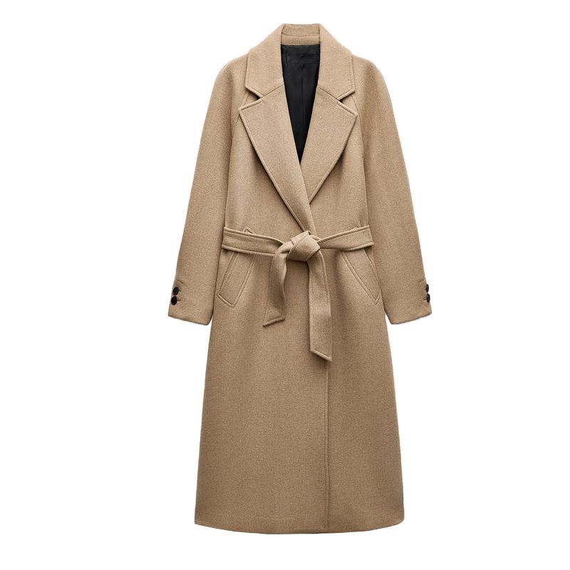 Fall and Winter New Product with Belt Casual Warm All-Matching Wool Blend Long Overcoat Outerwear 9174284