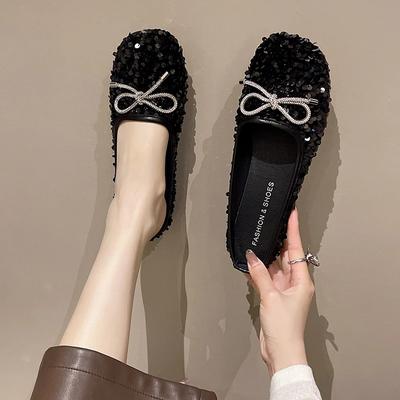 Elegant Women's Leather Shoes Comfort Autumn Casual Female Sneakers Square Toe Flats Comfortable Boat Moccasin Fall New Glitter