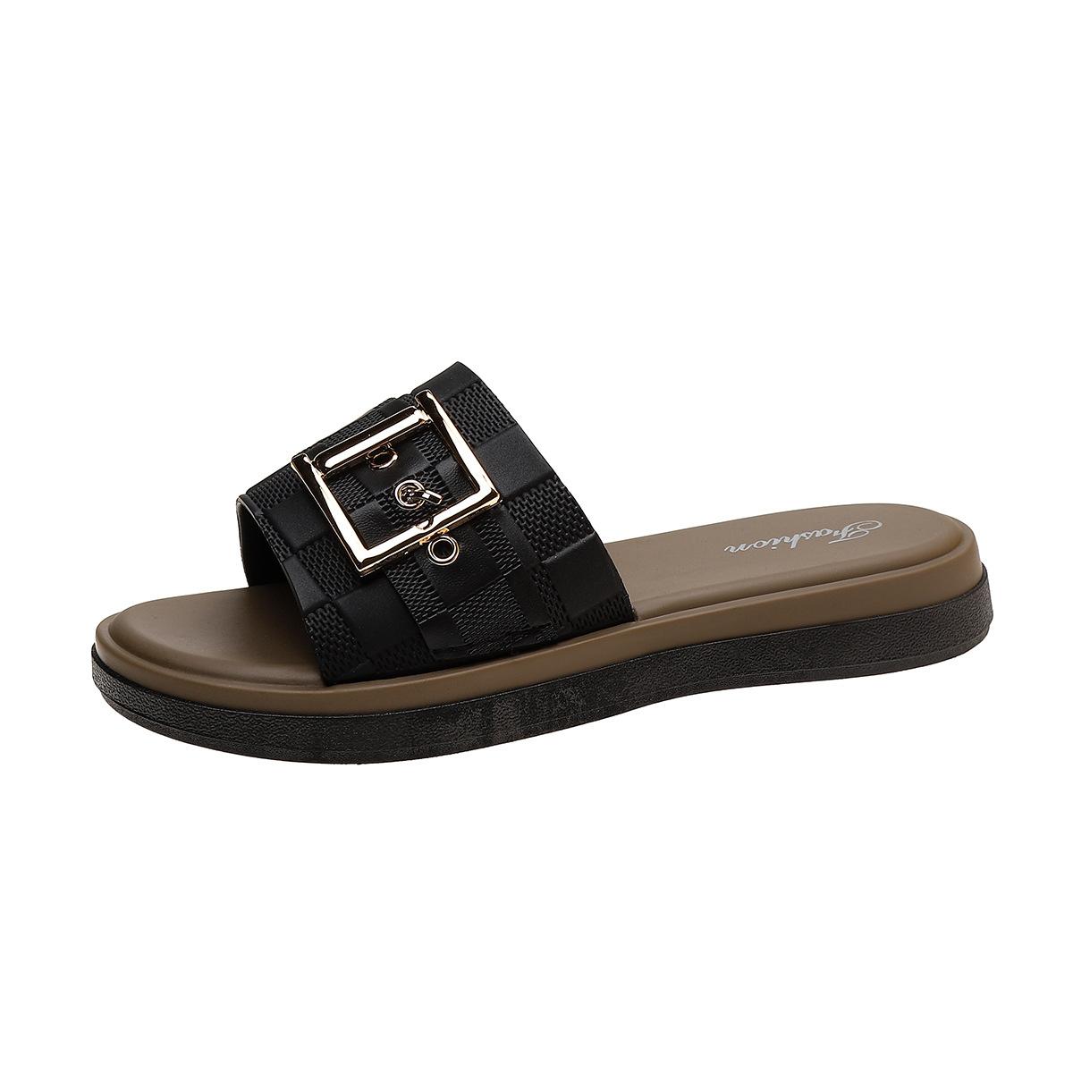 

Модные новые женские шлепанцы с пряжкой и открытым носком, износостойкие офисные белые плоские тапочки, летние песчаные пляжные сандалии, женская обувь 36 чёрный