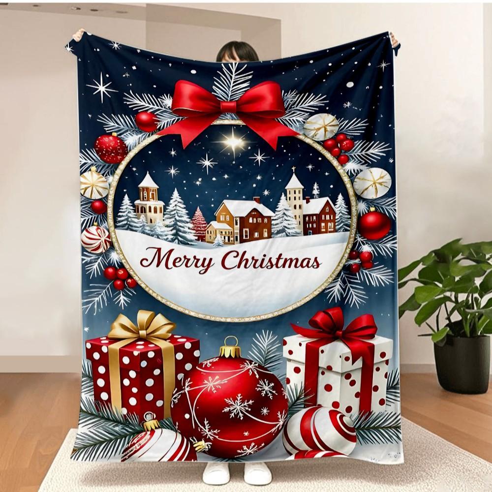 Merry Christmas Blanket Christmas Tree Gingerbread Man Red Flannel Blanket for New Year Christmas Gift for Family Nana Mon Dad