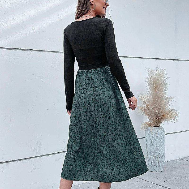 Spring and Autumn Women's Dress Patchwork A-line Long Sleeve Dresses