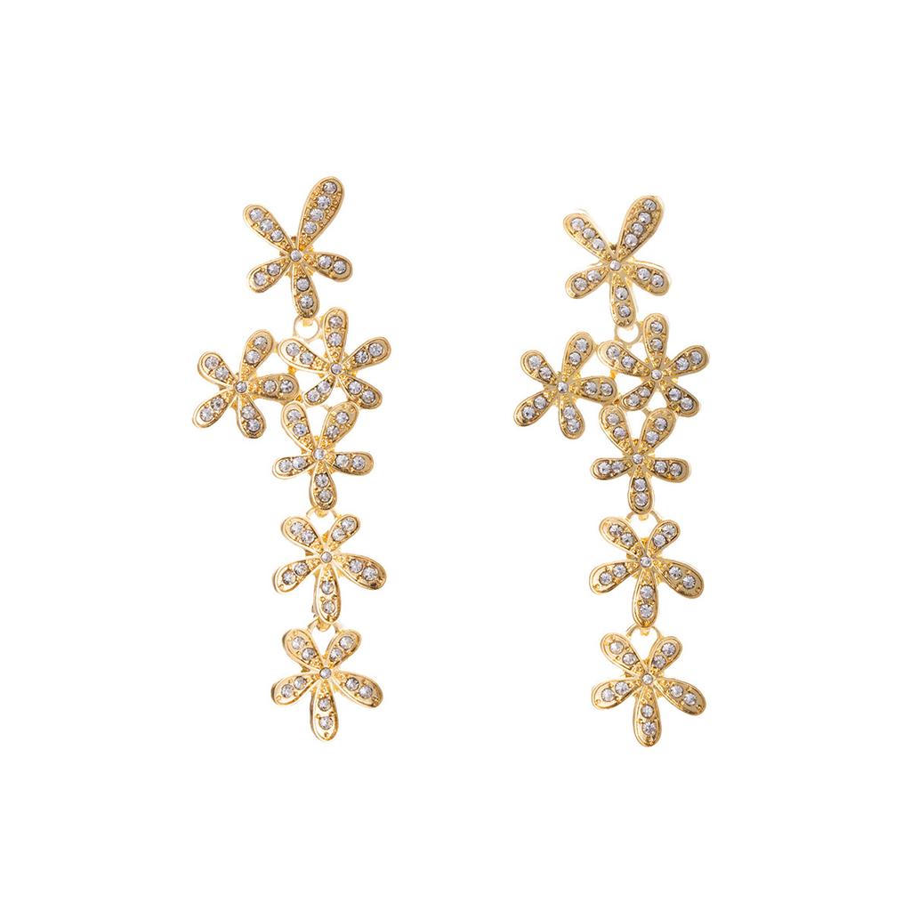 Personalized Diamond-Set Flower Fringed Earrings, Light Luxury Fashion Niche Metal Style Earrings For Women