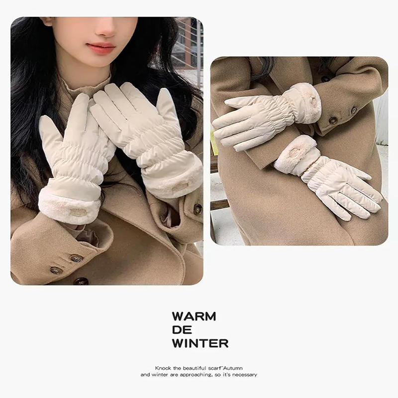 Ski Gloves Women Winter Fleece Thickened Warm Plush Cotton Waterproof Touch-Screen Gloves For Outdoor Riding Mountaineering