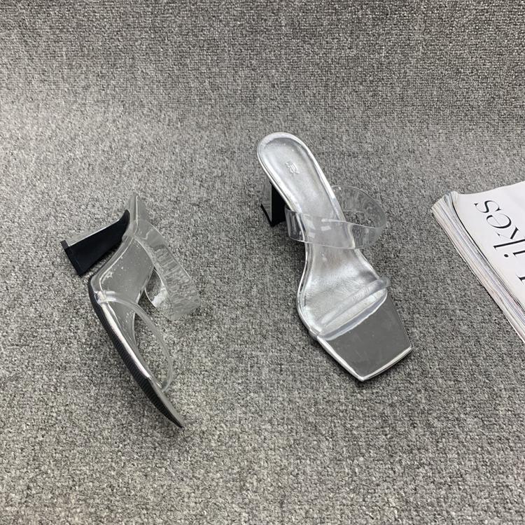 Fashion Shoes Slippers Heels Loafers Jelly Slides Square Toe Rubber Flip Flops High Transparent Summer Hawaiian Square Toe Slippers Wome