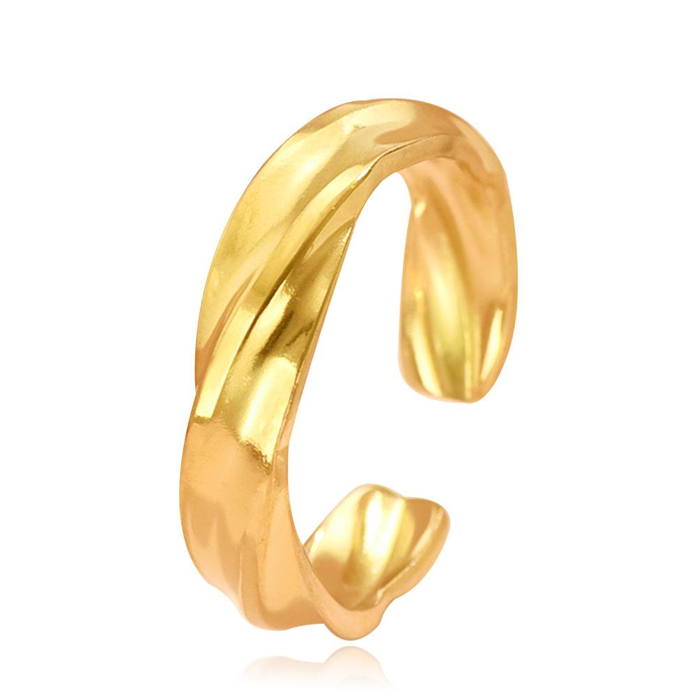 European and American Fashion Adjustable Stainless Steel Twisted Open Ring for Women - Simple Irregular Titanium Band Jewelry