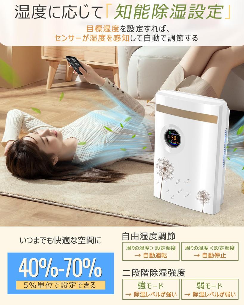 KAPOL Luftentfeuchter mit Fernbedienung, 2200 ml, groß, UV-Luft, Wasser, 24 Stunden Aus, 7 Feuchtigkeitsstufen, Peltier, stoppt automatisch bei vollem Schimmel, Feuchtigkeit, Regen