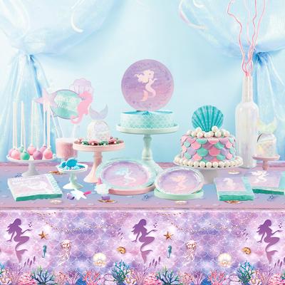 Meerjungfrauen-Tischdecke Meerjungfrauenflosse Einweggeschirr Meerjungfrauen-Geburtstagsparty-Dekoration Babyparty Mädchen-Geburtstagsdeko