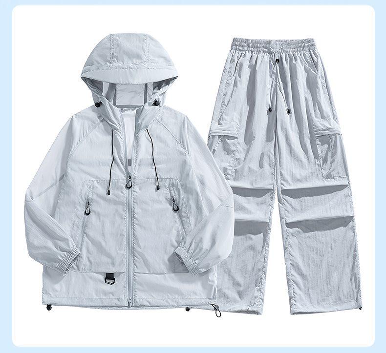 Atmungsaktives Sommer-Paar-Set: Ultra-dünner Eis-Seiden-Sonnenschutz-Hoodie & Hose