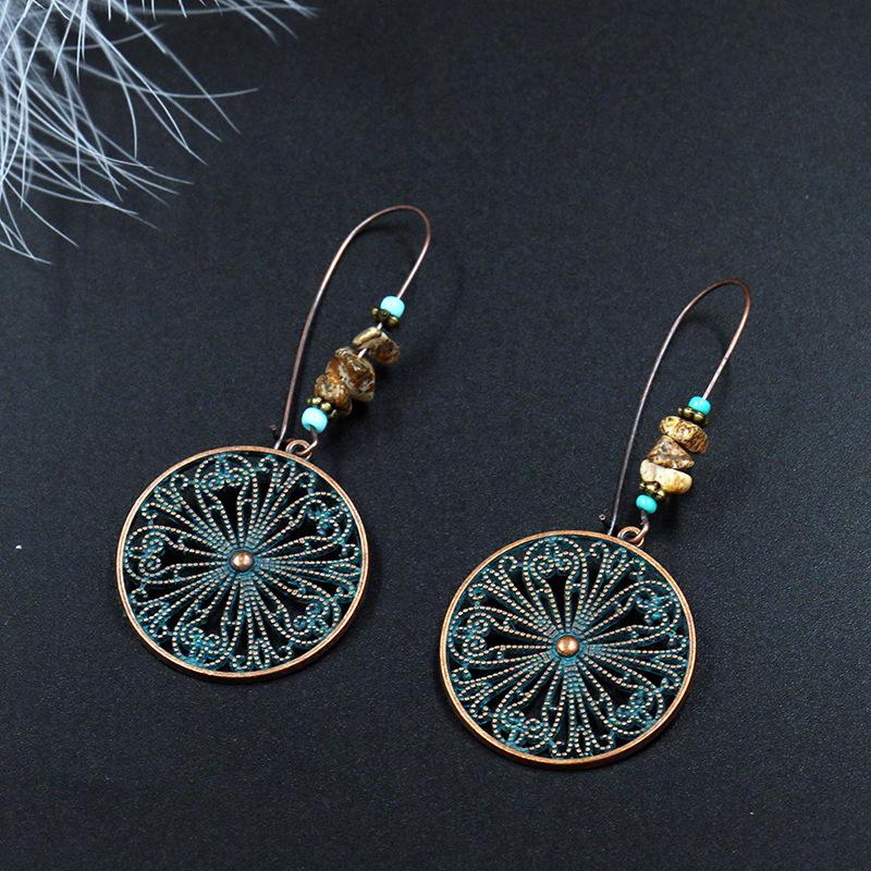 GemChic Women's New Vintage Circular Creative Flower Earrings Ethnic Fashion Hook Earrings Birthday Christmas Jewelry Gift