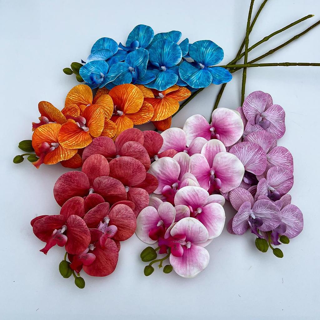 Set of 7-Head 3D Phalaenopsis Artificial Flowers for Home & Wedding Decor
