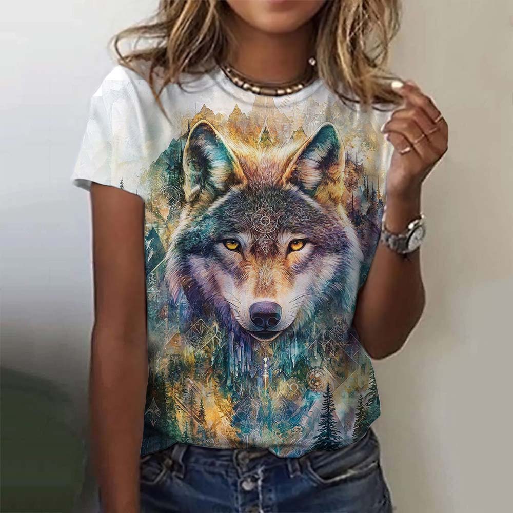 3D Printed Animal For Women Funny Wolf Pattern Summer New Harajuku Y2k Tops Loose Short Sleeves Clothes