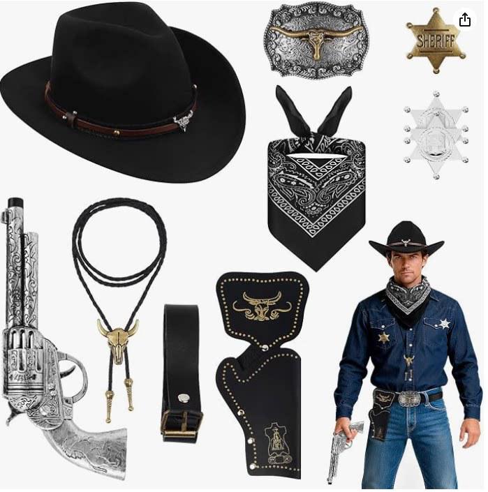 Cowboy Toy Set: Hat, Scarf, Revolver & Leather Holster