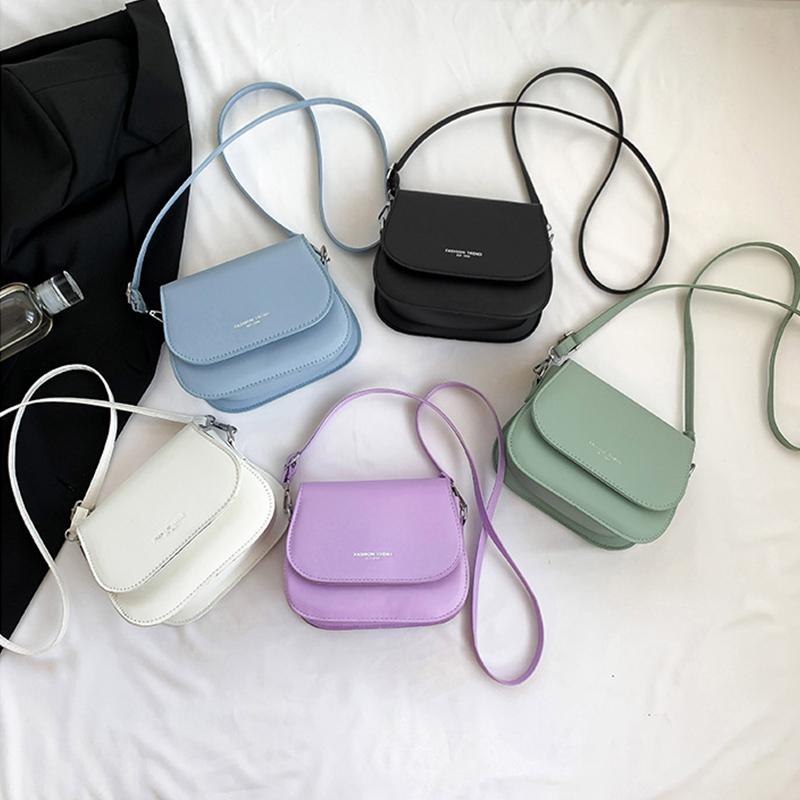 Fashion Trendy Crossbody Bag Casual Women Girl Pu Leather Saddle Totes Handbag Solid Color Messenger Sholder Bags Quality