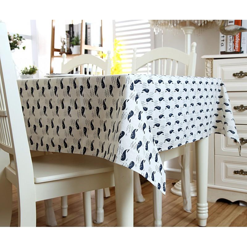 Modern Simple Marine Whale Lace Linen Tablecloth Dining Coffee Table